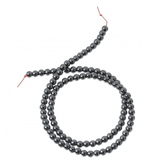 Picture of (Grade A) Natural Hematite Beads Round Black About 4.0mm( 1/8") Dia, Hole: Approx 0.8mm, 40.2cm(15 7/8") long, 3 Strands (Approx 105 PCs/Strand)