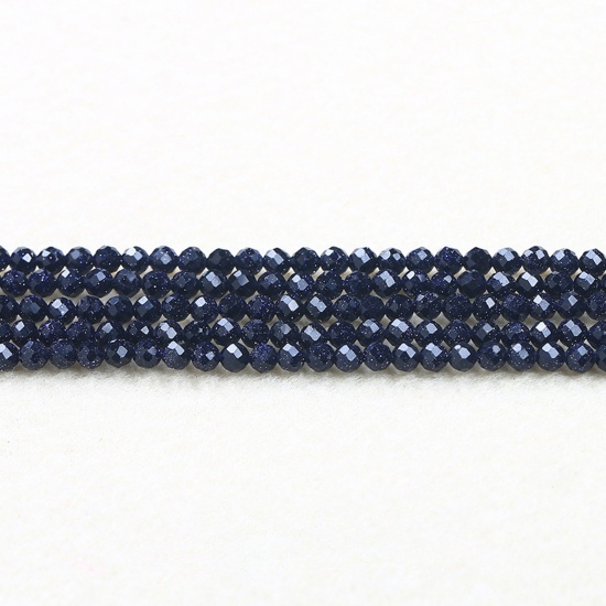 Picture of Blue Sand Stone ( Synthetic ) Beads Round Blue Black Faceted About 2mm Dia., 37cm(14 5/8") - 36cm(14 1/8") long, 1 Strand (Approx 180 PCs/Strand)