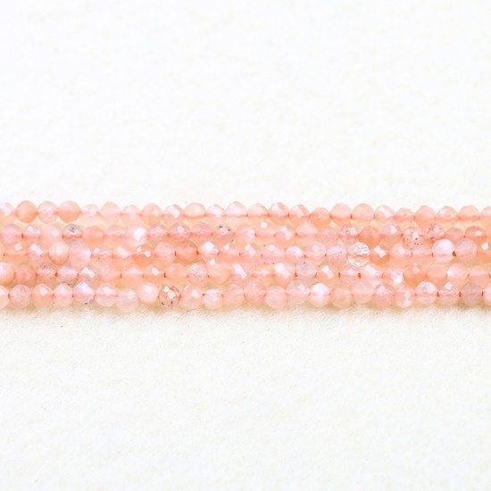Picture of Sunstone ( Natural ) Beads Round Peach Pink Faceted About 2mm Dia., 37cm(14 5/8") - 36cm(14 1/8") long, 1 Strand (Approx 180 PCs/Strand)
