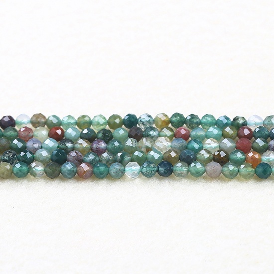 Picture of India Agate ( Natural ) Beads Round Green Faceted About 3mm Dia., 37cm(14 5/8") - 36cm(14 1/8") long, 1 Strand (Approx 115 PCs/Strand)
