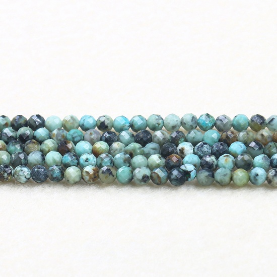 Picture of Turquoise ( Natural ) Beads Round Green Faceted About 3mm Dia., 37cm(14 5/8") - 36cm(14 1/8") long, 1 Strand (Approx 115 PCs/Strand)
