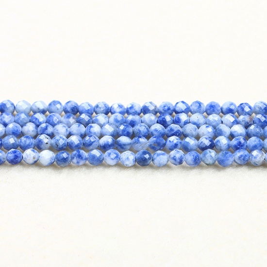 Picture of Stone ( Natural ) Beads Round White & Blue Faceted About 3mm Dia., 37cm(14 5/8") - 36cm(14 1/8") long, 1 Strand (Approx 115 PCs/Strand)