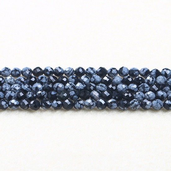 Picture of Stone ( Natural ) Beads Round Black & Gray Faceted About 3mm Dia., 37cm(14 5/8") - 36cm(14 1/8") long, 1 Strand (Approx 115 PCs/Strand)