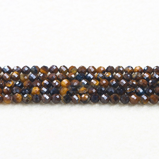 Picture of Tiger's Eyes ( Natural ) Beads Round Brown & Black Faceted About 4mm Dia., 37cm(14 5/8") - 36cm(14 1/8") long, 1 Strand (Approx 90 PCs/Strand)