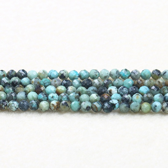 Picture of Turquoise ( Natural ) Beads Round Green Faceted About 4mm Dia., 37cm(14 5/8") - 36cm(14 1/8") long, 1 Strand (Approx 90 PCs/Strand)