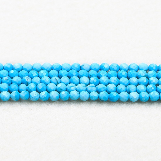 Picture of Turquoise ( Natural ) Beads Round Blue Faceted About 4mm Dia., 37cm(14 5/8") - 36cm(14 1/8") long, 1 Strand (Approx 90 PCs/Strand)