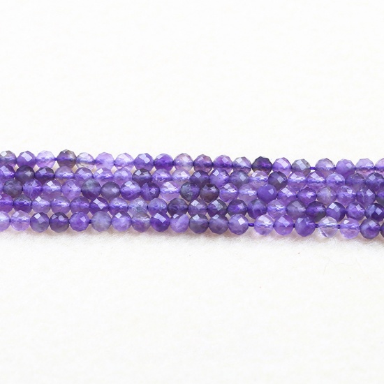 Picture of Amethyst ( Natural ) Beads Round Purple Faceted About 4mm Dia., 37cm(14 5/8") - 36cm(14 1/8") long, 1 Strand (Approx 90 PCs/Strand)