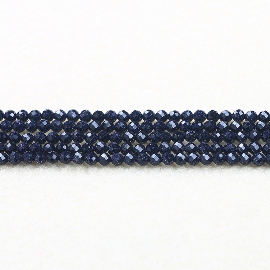 Picture of Blue Sand Stone ( Synthetic ) Beads Round Blue Black Faceted About 4mm Dia., 37cm(14 5/8") - 36cm(14 1/8") long, 1 Strand (Approx 90 PCs/Strand)
