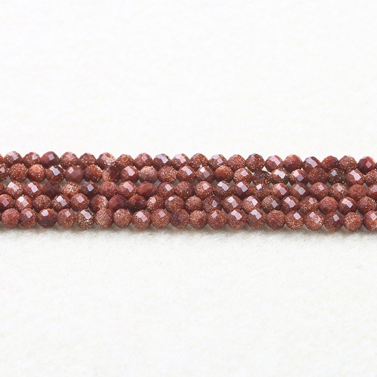 Picture of Gold Sand Stone ( Synthetic ) Beads Round Brown Red Faceted About 4mm Dia., 37cm(14 5/8") - 36cm(14 1/8") long, 1 Strand (Approx 90 PCs/Strand)