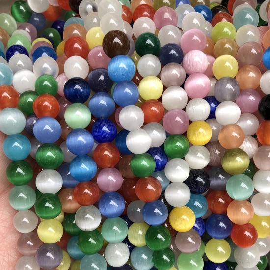 Image de Perles en Œil de Chat ( Naturel) Rond Multicolore Env. 4mm Dia, 38.5cm - 36cm long, 1 Enfilade (Env. 90 Pcs/Enfilade)
