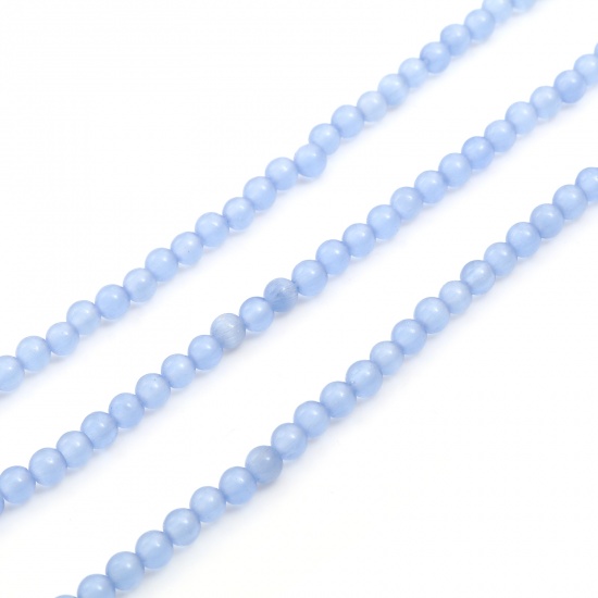 Image de Perles en Œil de Chat ( Naturel) Rond Bleu Env. 4mm Dia, 38.5cm - 36cm long, 1 Enfilade (Env. 90 Pcs/Enfilade)