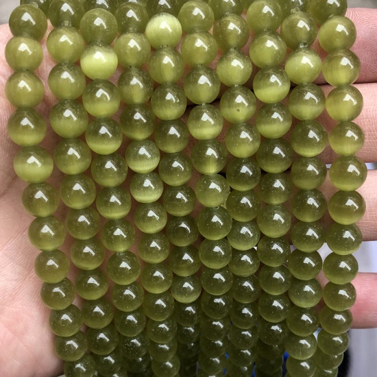 Immagine di Opale Occhi di Gatto ( Naturale ) Perline Tondo Verde Oliva Come 4mm Dia., 38.5cm - 36cm Lunghezza, 1 Filo (Circa 90 Pz/Sfilza)