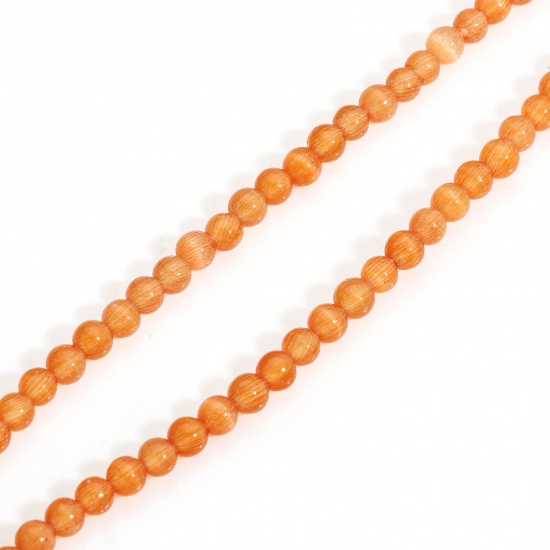 Image de 1 Enfilade (Env. 90 Pcs/Enfilade) Perles pour DIY Fabrication de Bijoux de Charme en Œil de Chat ( Naturel) Rond Rouge Orangé Env. 4mm Dia, 38.5cm - 36cm long