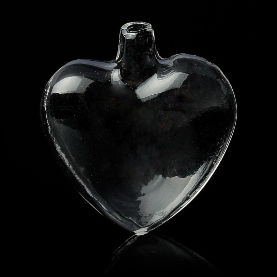 Bild von Transparent Glas Mini Wunschflasche Fläschchen Herz 4cm x3.6cm - 3.8cm x3.6cm, 5 Stücke