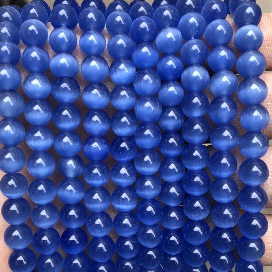 Picture of Cat's Eye Glass ( Natural ) Beads Round Blue About 8mm Dia., 38.5cm(15 1/8") - 36cm(14 1/8") long, 1 Strand (Approx 47 PCs/Strand)