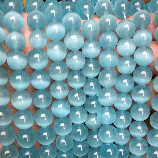 Picture of Cat's Eye Glass ( Natural ) Beads Round Light Lake Blue About 8mm Dia., 38.5cm(15 1/8") - 36cm(14 1/8") long, 1 Strand (Approx 47 PCs/Strand)