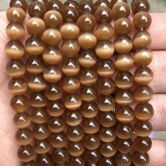 Picture of Cat's Eye Glass ( Natural ) Beads Round Dark Coffee About 8mm Dia., 38.5cm(15 1/8") - 36cm(14 1/8") long, 1 Strand (Approx 47 PCs/Strand)