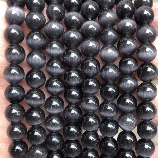 Picture of Cat's Eye Glass ( Natural ) Beads Round Dark Gray About 8mm Dia., 38.5cm(15 1/8") - 36cm(14 1/8") long, 1 Strand (Approx 47 PCs/Strand)