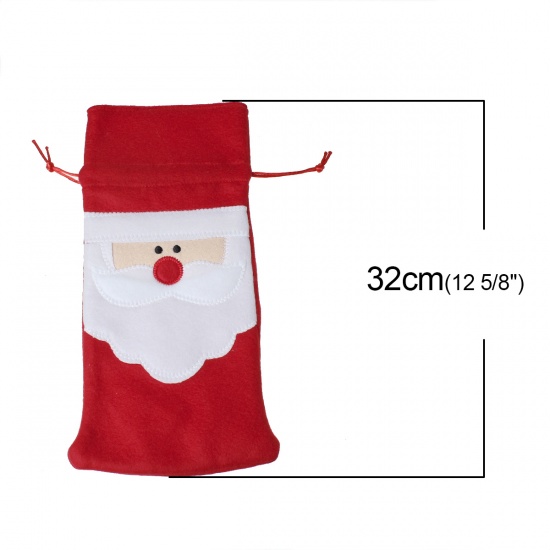 Picture of Velveteen Wine Beer Bottle Cover Party Decoration Christmas Santa Claus White & Red 32cm(12 5/8") x 16cm(6 2/8") , 1 Piece