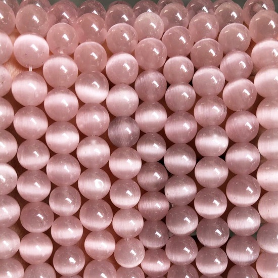 Picture of Cat's Eye Glass ( Natural ) Beads Round Light Pink About 10mm Dia., 38.5cm(15 1/8") - 36cm(14 1/8") long, 1 Strand (Approx 37 PCs/Strand)