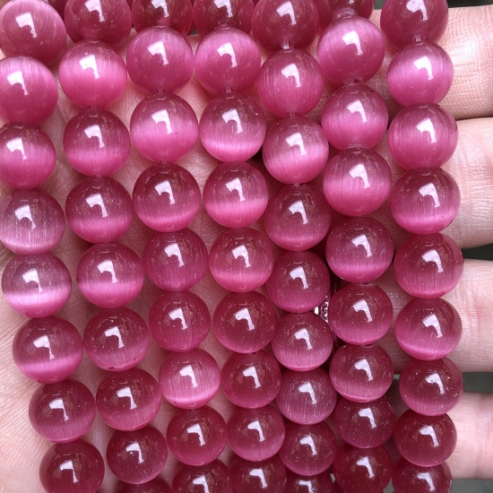 Picture of Cat's Eye Glass ( Natural ) Beads Round Fuchsia About 8mm Dia., 38.5cm(15 1/8") - 36cm(14 1/8") long, 1 Strand (Approx 47 PCs/Strand)