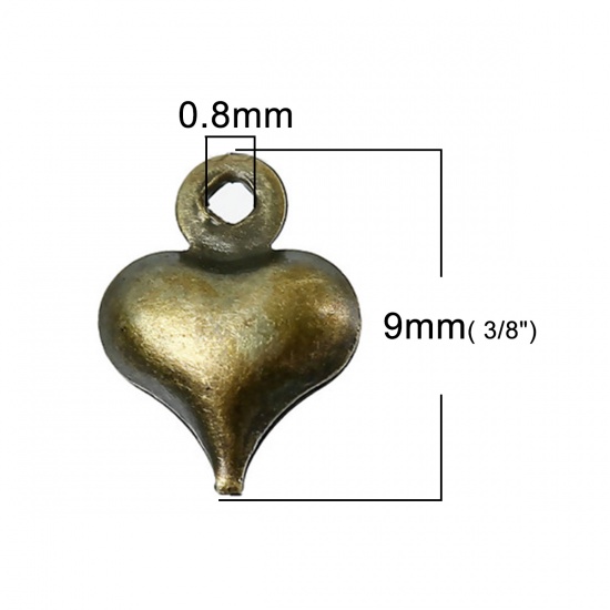 Picture of Brass Pendants Antique Bronze Heart 9mm x 7mm, 100 PCs                                                                                                                                                                                                        