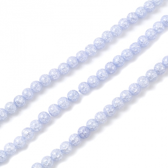 Picture of Glass Beads Round Light Blue Violet Crack About 6mm Dia, Hole: Approx 1.1mm, 37.5cm(14 6/8") long, 1 Strand (Approx 65 PCs/Strand)