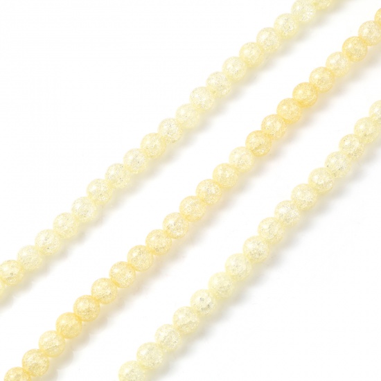 Picture of Glass Beads Round Pale Yellow Crack About 6mm Dia, Hole: Approx 1.1mm, 37.5cm(14 6/8") long, 1 Strand (Approx 65 PCs/Strand)