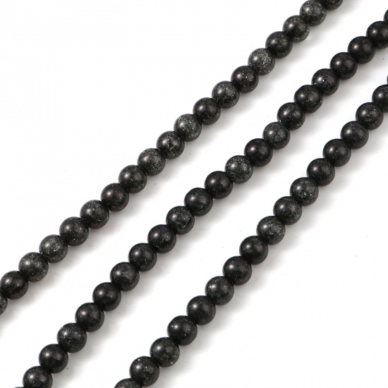 Image de Perles en Verre Rond Noir Motifs Fissurés Env. 6mm Dia, Trou: 1.1mm, 37.5cm long, 1 Enfilade (env. 65 Pcs/Enfilade)