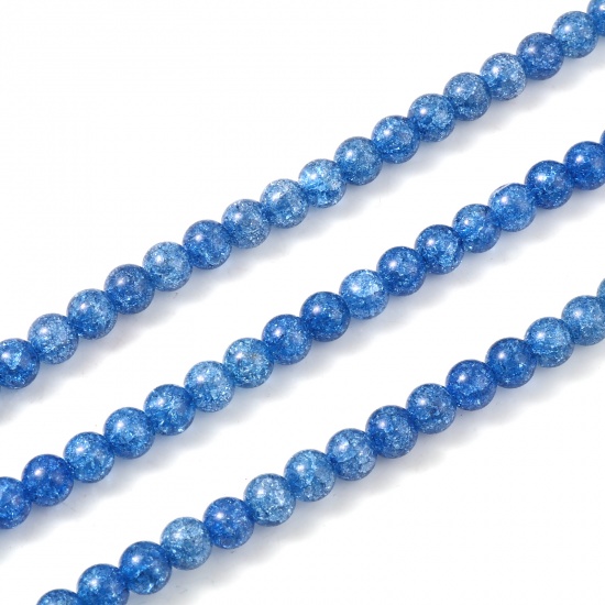 Image de Perles en Verre Rond Bleu Foncé Motifs Fissurés Env. 6mm Dia, Trou: 1.1mm, 37.5cm long, 1 Enfilade (env. 65 Pcs/Enfilade)