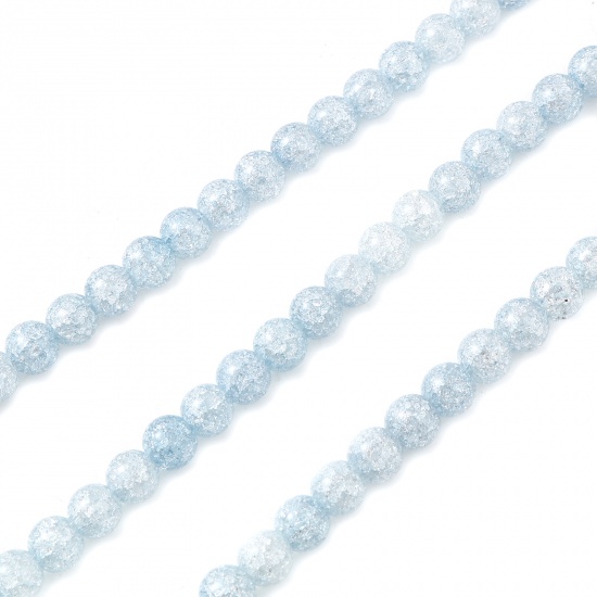 Picture of Glass Beads Round Light Blue Crack About 6mm Dia, Hole: Approx 1.1mm, 37.5cm(14 6/8") long, 1 Strand (Approx 65 PCs/Strand)