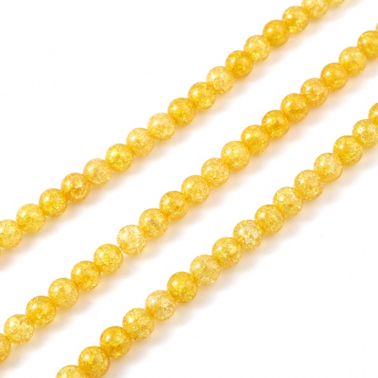 Picture of Glass Beads Round Yellow Crack About 6mm Dia, Hole: Approx 1.1mm, 37.5cm(14 6/8") long, 1 Strand (Approx 65 PCs/Strand)