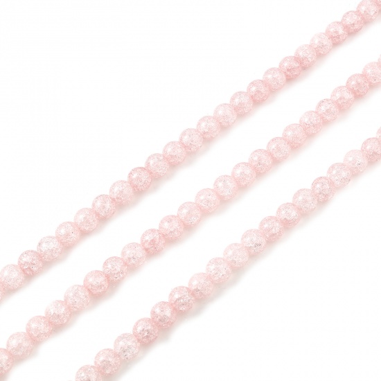 Picture of Glass Beads Round Light Pink Crack About 6mm Dia, Hole: Approx 1.1mm, 37.5cm(14 6/8") long, 1 Strand (Approx 65 PCs/Strand)