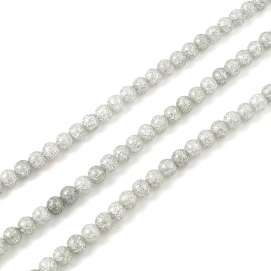 Picture of Glass Beads Round French Gray Crack About 8mm Dia, Hole: Approx 1.2mm, 39cm(15 3/8") - 38.5cm(15 1/8") long, 1 Strand (Approx 51 PCs/Strand)