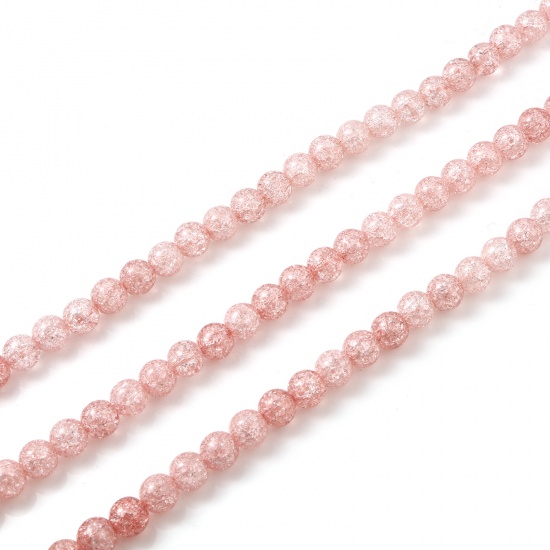 Picture of Glass Beads Round Peach Pink Crack About 6mm Dia, Hole: Approx 1.1mm, 37.5cm(14 6/8") long, 1 Strand (Approx 65 PCs/Strand)