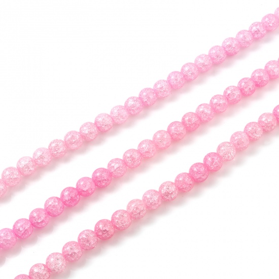Picture of Glass Beads Round Pink Crack About 6mm Dia, Hole: Approx 1.1mm, 37.5cm(14 6/8") long, 1 Strand (Approx 65 PCs/Strand)