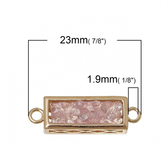 Picture of Brass Connectors Findings Rectangle Gold Plated Pink Cubic Zirconia 23mm( 7/8") x 7mm( 2/8"), 1 Piece                                                                                                                                                         