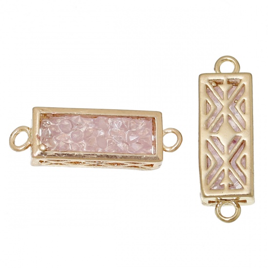 Picture of Brass Connectors Findings Rectangle Gold Plated Pink Cubic Zirconia 23mm( 7/8") x 7mm( 2/8"), 1 Piece                                                                                                                                                         