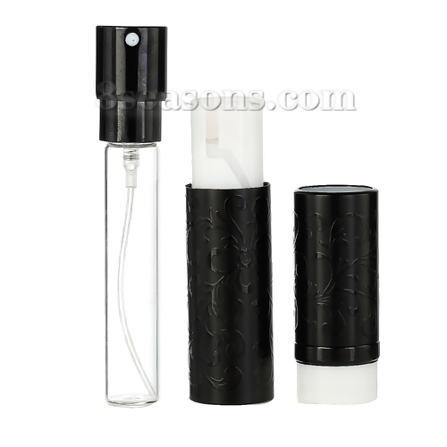 10ml ガラス + アルミ コスメ アトマイザー 香水瓶 回転可能 黒 パターンパターン、 10.5cm x 2.3cm、 1 個 の画像