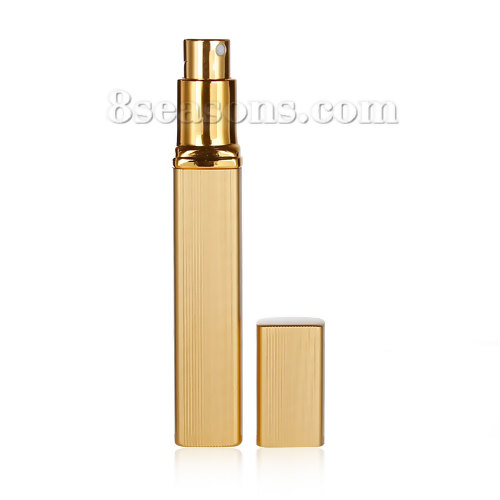 Picture of 12ml Glass & Aluminum Lid Make Up Spray Perfume Atomizer Empty Bottle Cosmetic Golden 11.5cm(4 4/8") x 2cm( 6/8"), 1 Piece