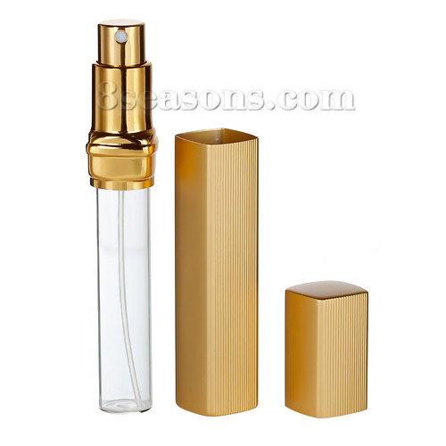 Picture of 12ml Glass & Aluminum Lid Make Up Spray Perfume Atomizer Empty Bottle Cosmetic Golden 11.5cm(4 4/8") x 2cm( 6/8"), 1 Piece