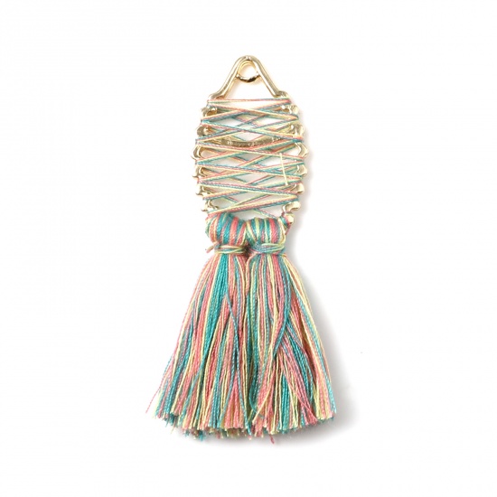 Picture of Zinc Based Alloy & Polyester Tassel Pendants Tassel Gold Plated Multicolor Drop 62mm x 25mm, 2 PCs