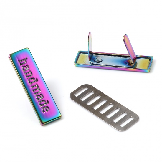 Image de Étiquettes en Alliage de Zinc Rectangle Noir Multicolore " Handmade " Émail Accessoires pour Sacs 36mm x 10mm 35mm x 12mm, 5 Kits （ 2 Pcs/Kit)