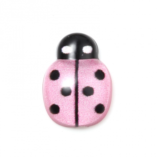 Picture of Resin Insect Dome Seals Cabochon Ladybug Animal Black & Pink Dot Pattern 13mm x 9mm, 50 PCs