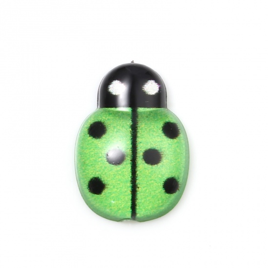 Picture of Resin Insect Dome Seals Cabochon Ladybug Animal Black & Green Dot Pattern 13mm x 9mm, 50 PCs
