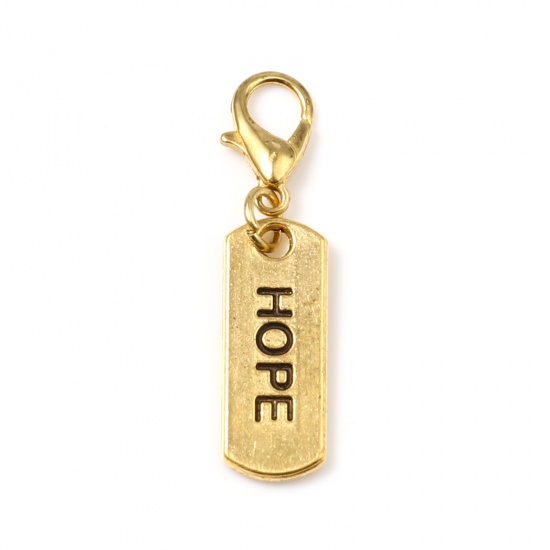 Picture of Zinc Based Alloy Positive Quotes Energy Knitting Stitch Markers Geometric Gold Plated Black Message " Hope " Enamel 35mm x 8mm, 6 PCs