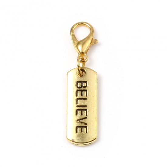 Picture of Zinc Based Alloy Positive Quotes Energy Knitting Stitch Markers Geometric Gold Plated Black Message " Believe " Enamel 35mm x 8mm, 6 PCs