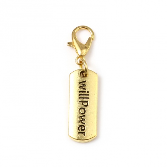 Picture of Zinc Based Alloy Positive Quotes Energy Knitting Stitch Markers Geometric Gold Plated Black Message " willpower " Enamel 35mm x 8mm, 6 PCs