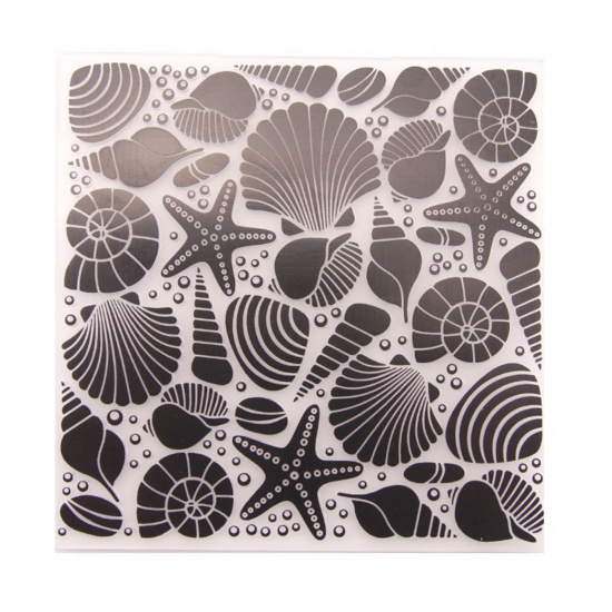 Bild von ABS Plastik Ozean Schmuck Vorlage für Prägeordner Quadrat Schwarz, Seesterne Muster 12.6cm x 12.6cm, 1 Stück