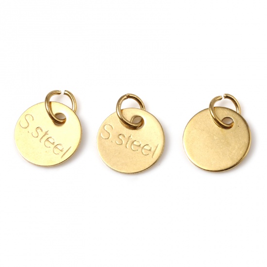 Immagine di Acciaio Inossidabile Charms Per Bracciale Collana Gioielli Oro Placcato Tondo Lettere 10mm x 8mm, 10 Pz